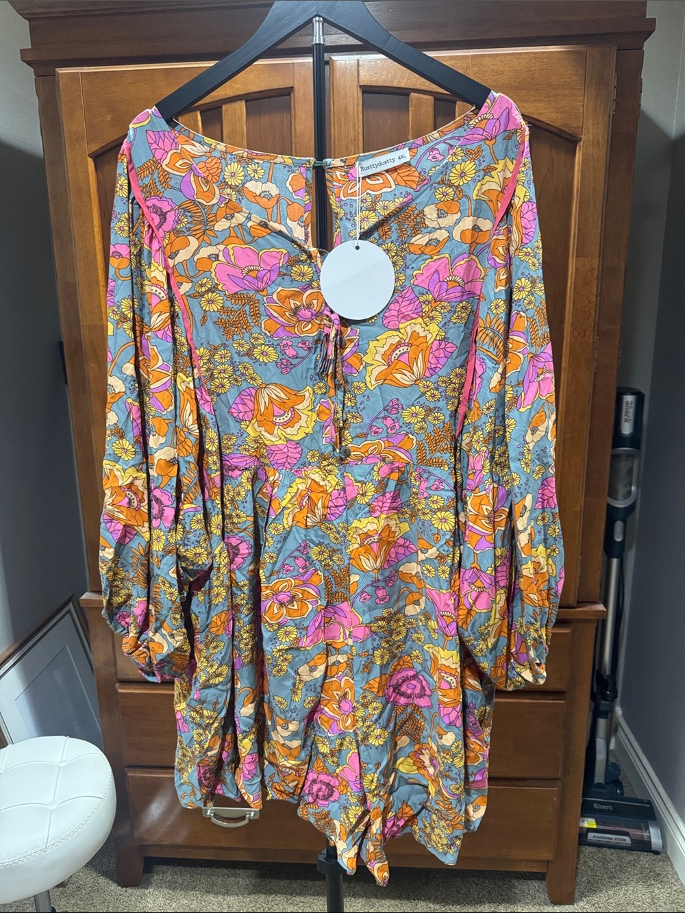 Floral Boho Tie-Front Romper with Pink & Orange Flowers